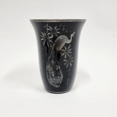 Skleněná váza s pávem 1930 ArtDeco