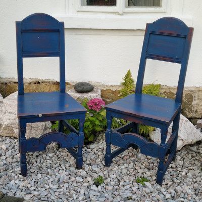 Dřevěné židle modrá patina 2ks