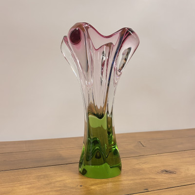 Váza hutní sklo, růžovo-zelená v.25cm