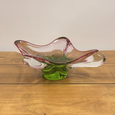 Miska z hutního skla - zeleno-růžová