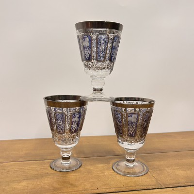 Skleničky s modro-stříbrným ornamentem – sada 3ks