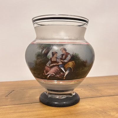 Skleněná váza s malovaným motivem, v.22cm