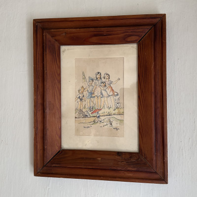 Obraz, akvarelová malba na papíře venkovských dětí,...