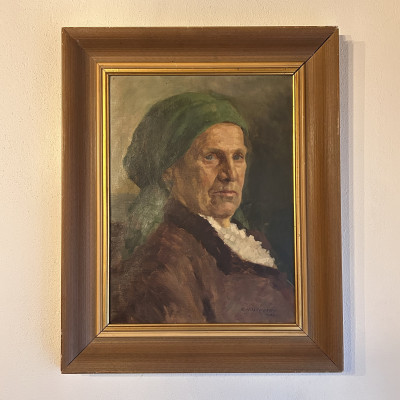 Obraz Portrét staré ženy, signováno K. Hostovský