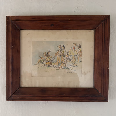 Obraz, akvarelová malba na papíře venkovských dětí,...