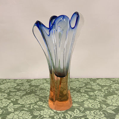 Váza hutní sklo, růžovo-modrá v.30cm