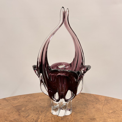 Miska ve tvaru košíku, hutní sklo Josef Hospodka