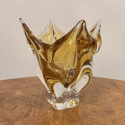 Skleněná váza,hutní sklo Glassworks Chřibská 1414