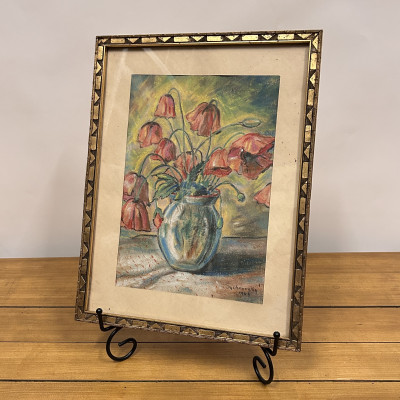 Obraz Zátiší s kyticí vlčích máků, signováno Sychrovský 1944