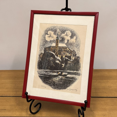 Obraz litografie zámek Děčín 102/160, signováno Jos....