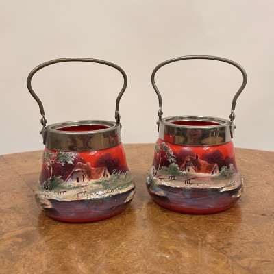 Skleněné nádoby, dózičky s malbou 2ks